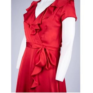 J Taylor Red SateenRuffled Wrap Dress